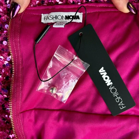 Fashion Nova Pink Sequin Corset Mini Dress Size M 8 Halter Velvet Stretch Party - Picture 13 of 16